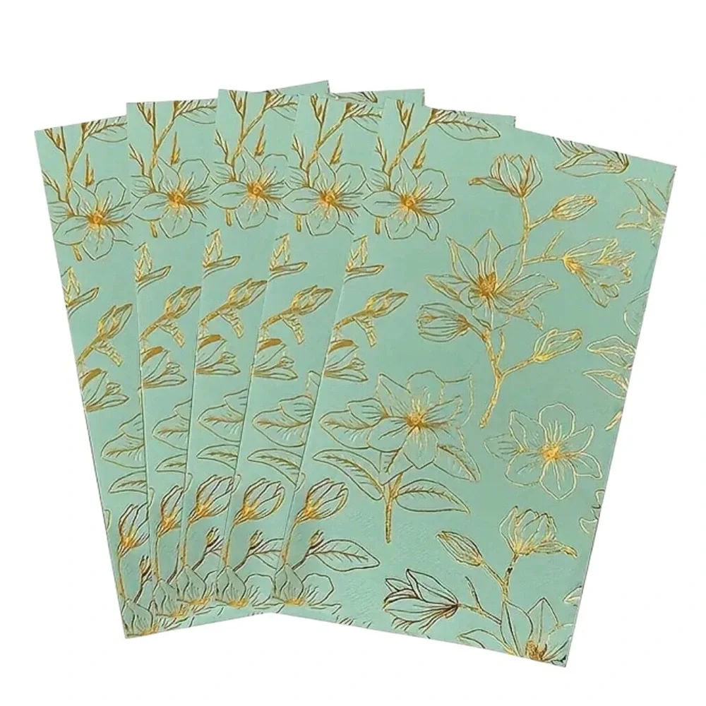 Elegant Floral Party Guest Towel Napkins - Gold and Green